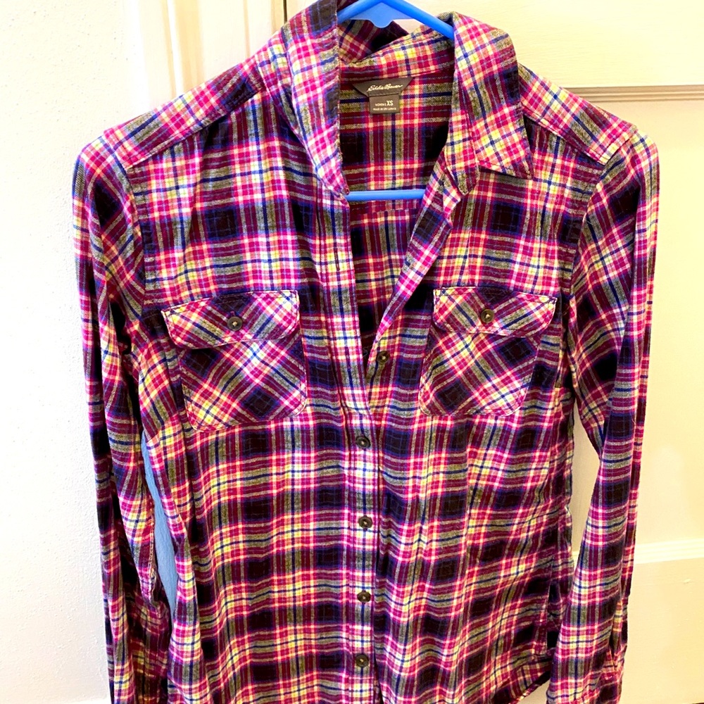 Eddie Bauer pink plaid shirt